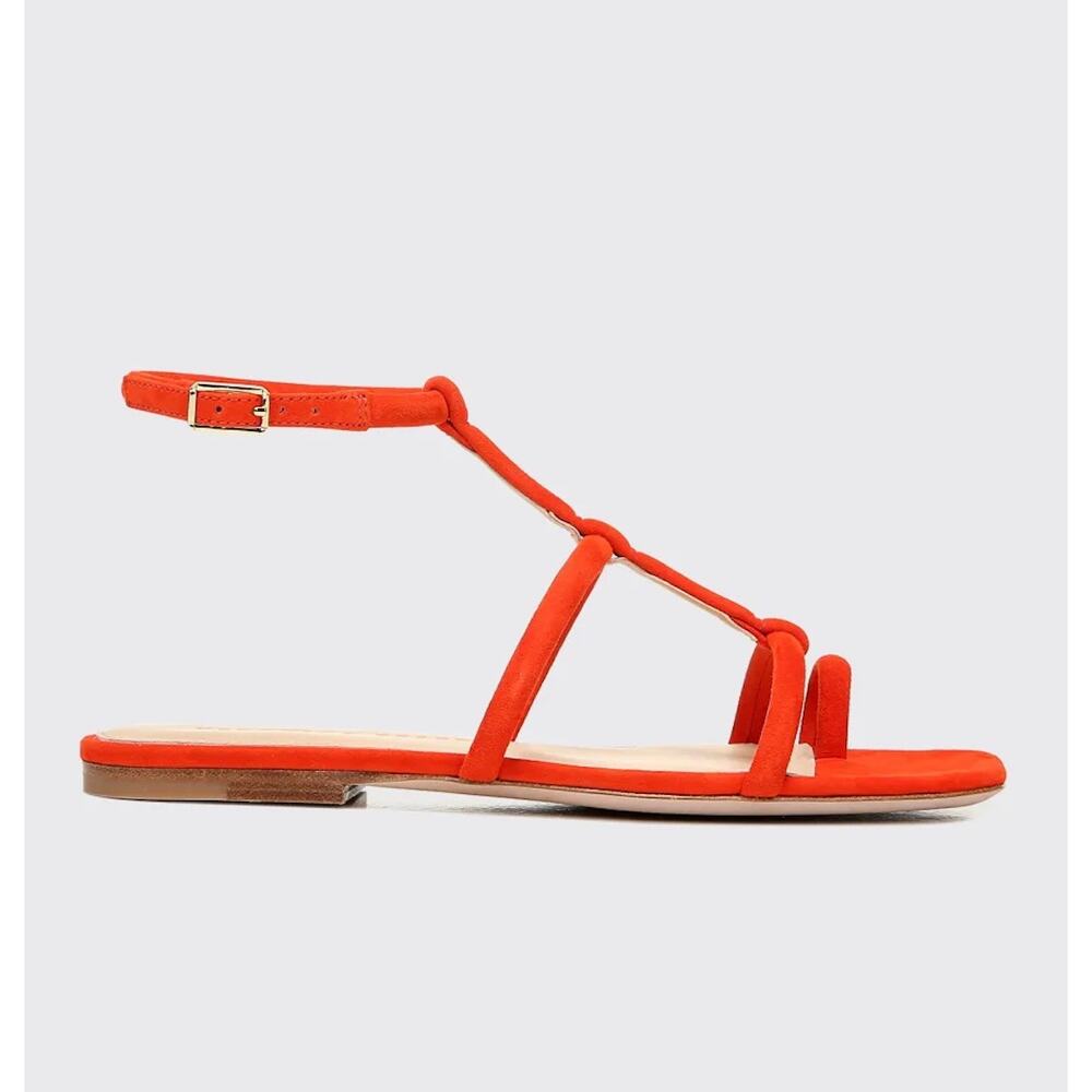Veronica Beard Womens 9.5 Orange Mayuri Suede Leather T-Strap Flat Sandals